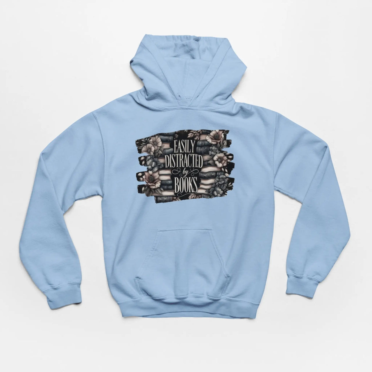 a blue Easily Distracted By Books Hoodie