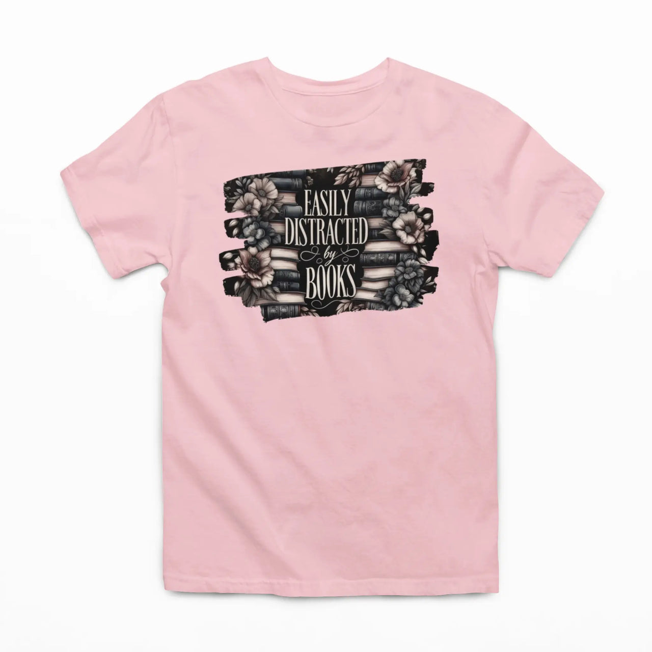 light pink Easily distracted by books tshirt