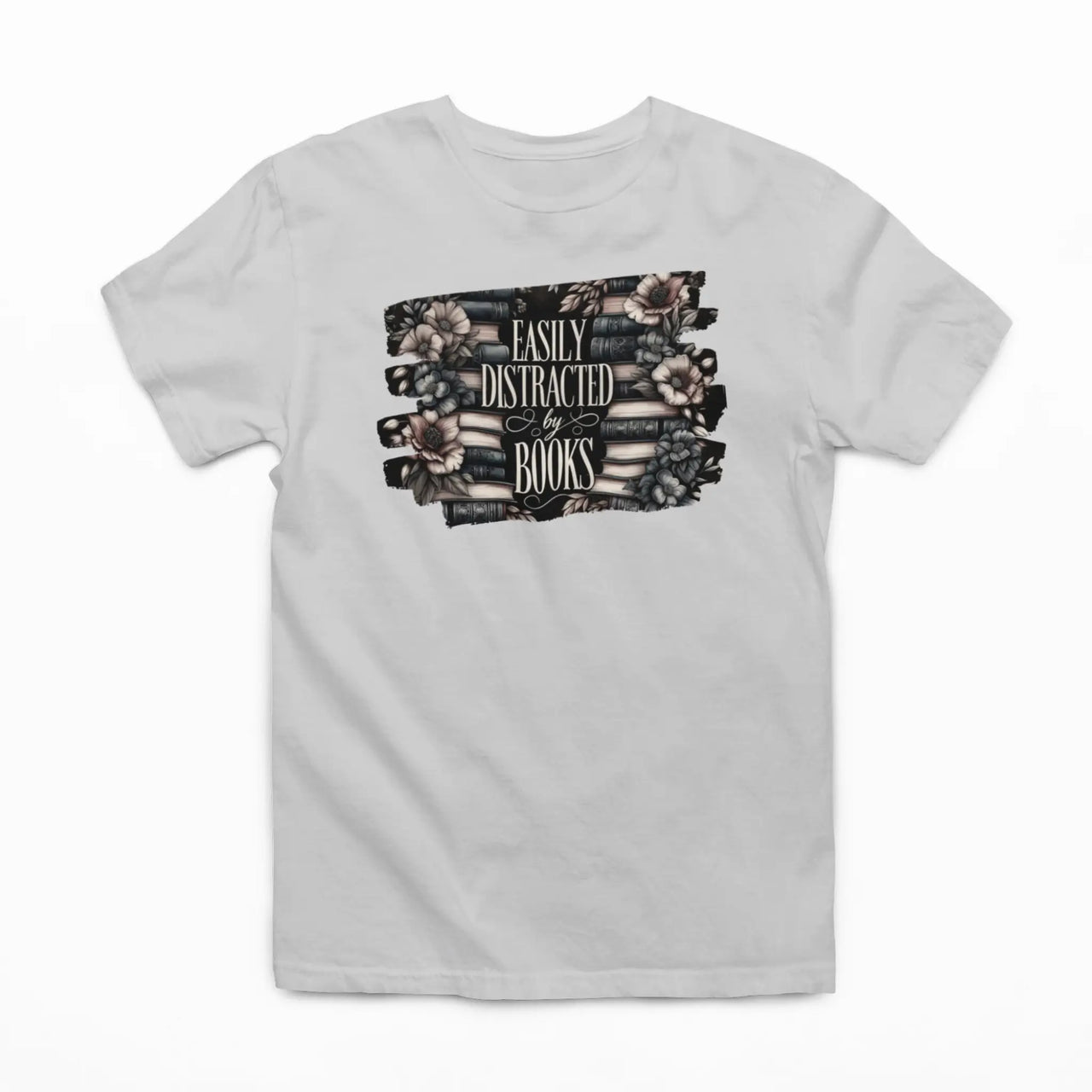 Light grey Easily distracted by books tshirt