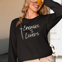 Thumbnail for woman wearing a Enemies To Lovers Long Tshirt in black