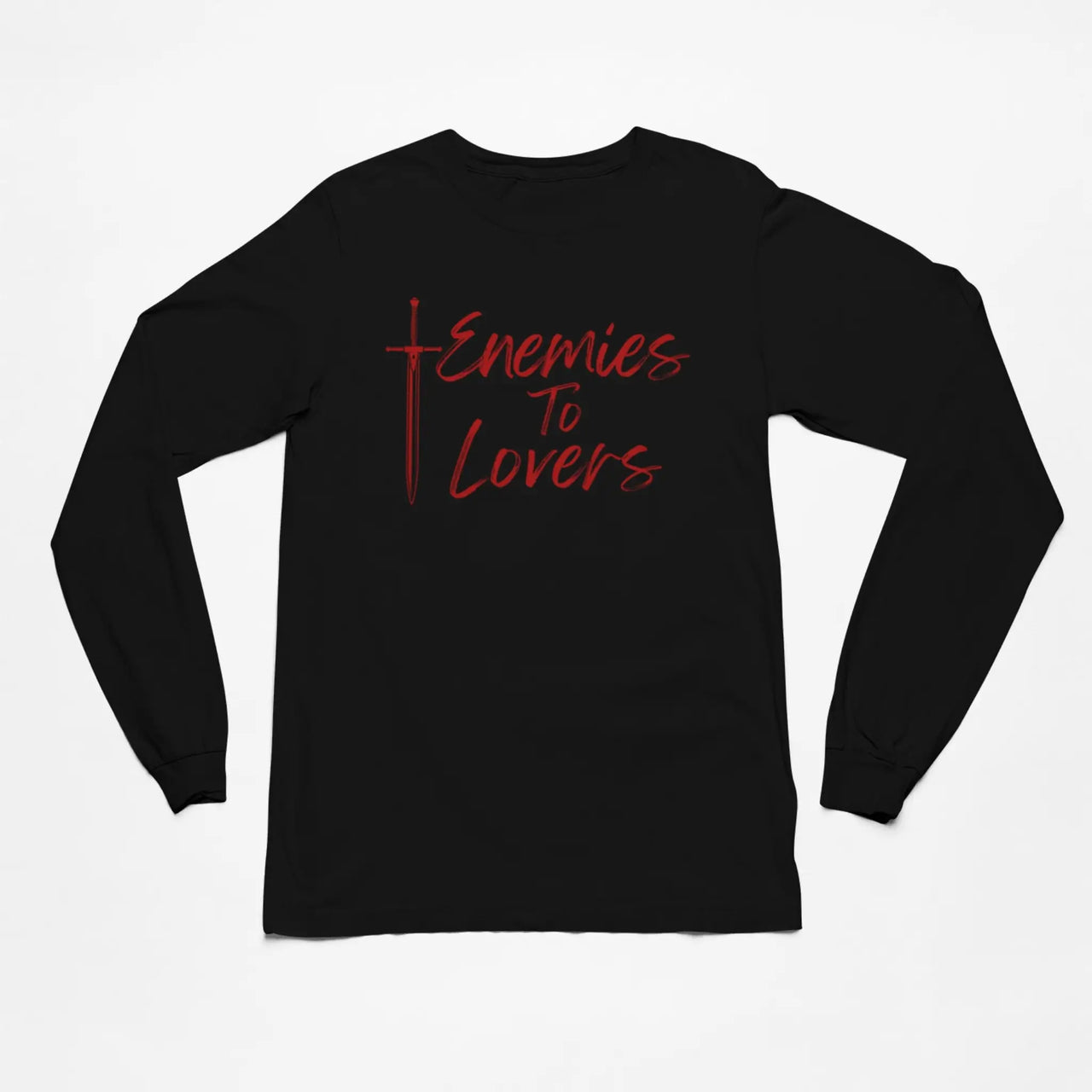 Enemies To Lovers Long Tshirt in black with red text