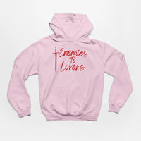 Thumbnail for Pink Enemies To Lovers Hoodie with red text