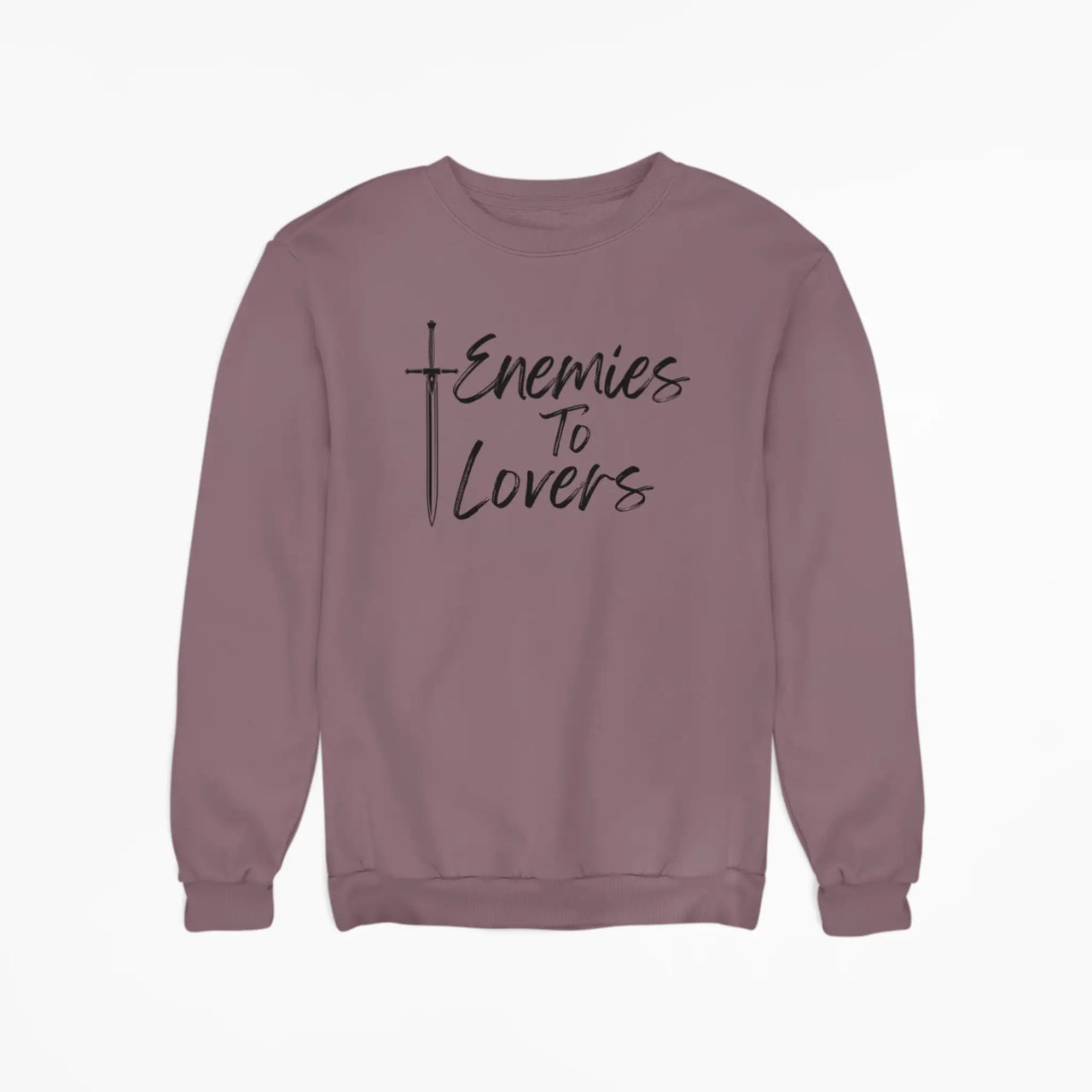 maroon Enemies To Lovers sweatshirt with balck text