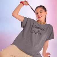 Thumbnail for young woman wearing a dark grey Enemies To Lovers Tshirt