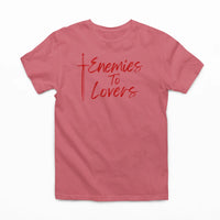 Thumbnail for dark pink enemies to lovers tee with red text