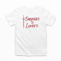 Thumbnail for white enemies to lovers tee with red text