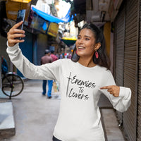 Thumbnail for woman showing off her Enemies To Lovers Long Tshirt in white