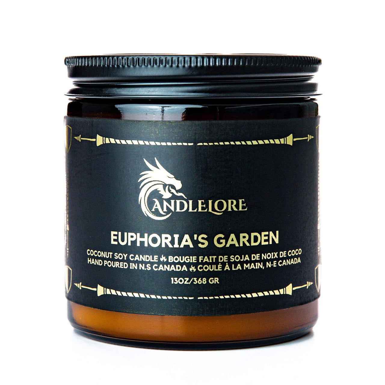 Large Euphoria's Garden scented candle on a white background