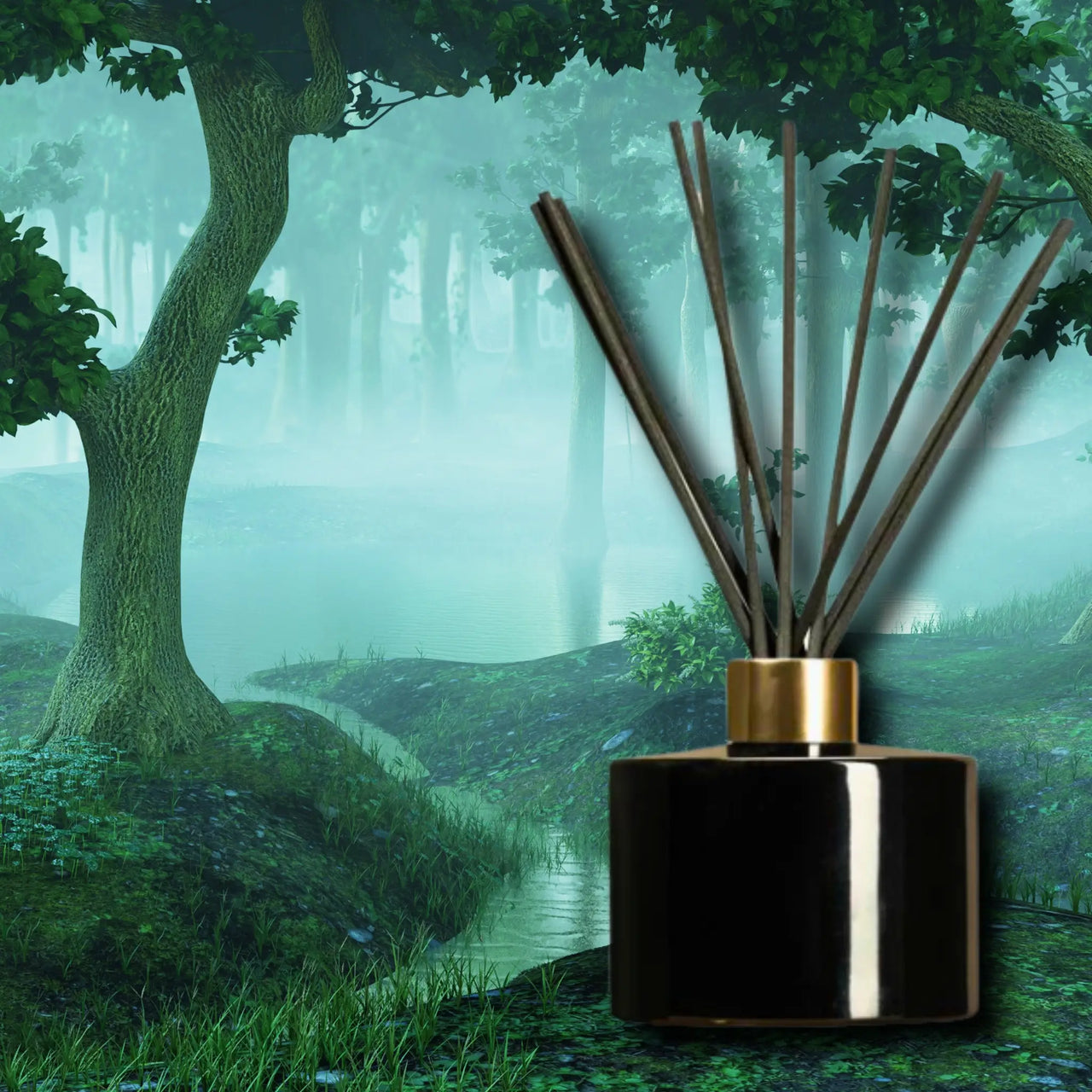 reed diffuser in the forest