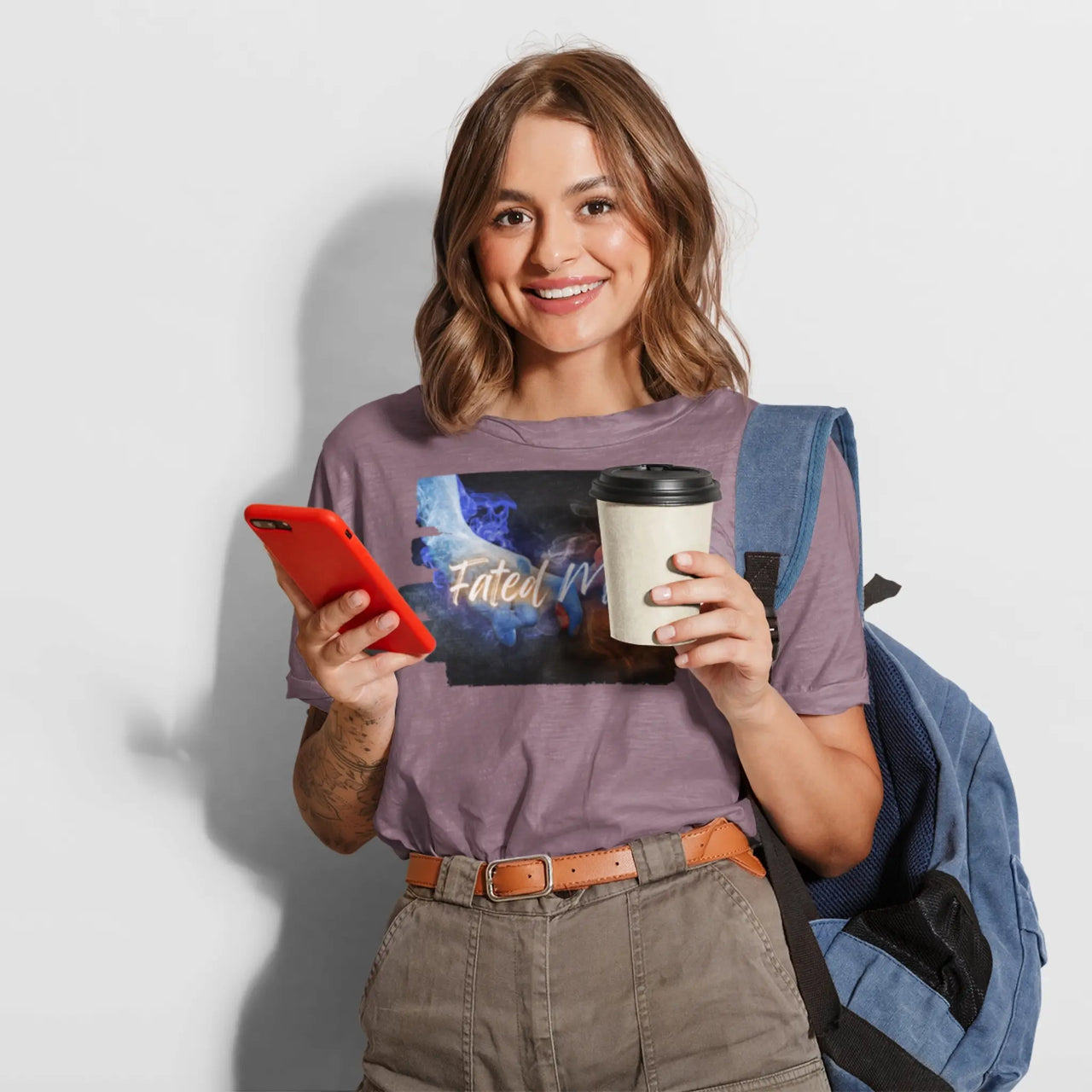 woman wearing a maroon Fated Mates Tshirt