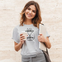 Thumbnail for woman with a coffee wearing a light grey in my hockey era tshirt