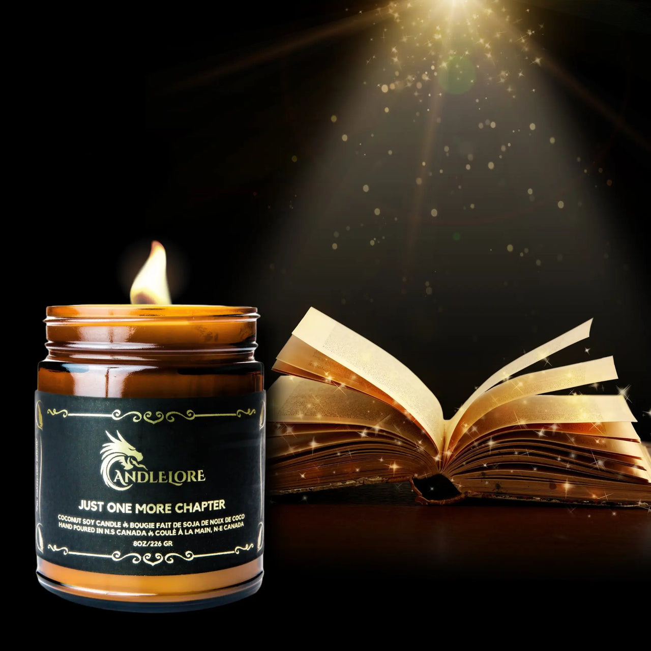 Just One More Chapter Candle with a magical book