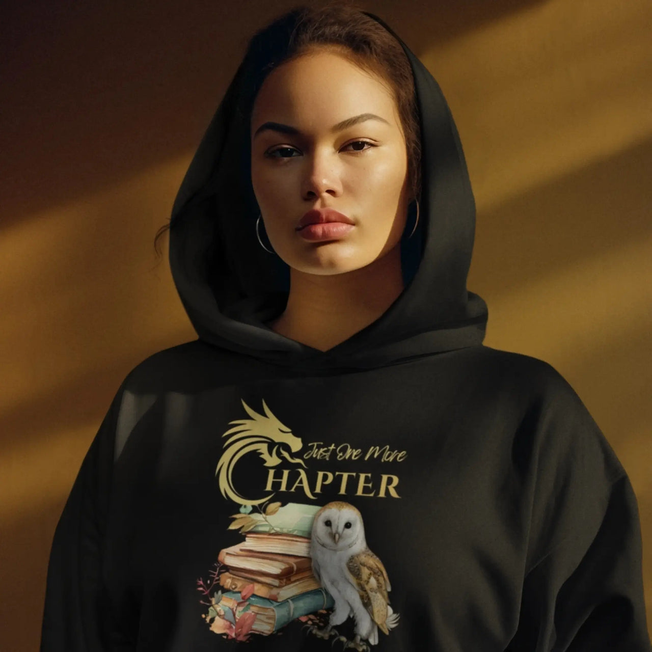 woman wearing a Black Just one more chapter hoodie v3