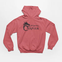 Thumbnail for a dark pink Just One More Chapter Hoodie V1 with black text