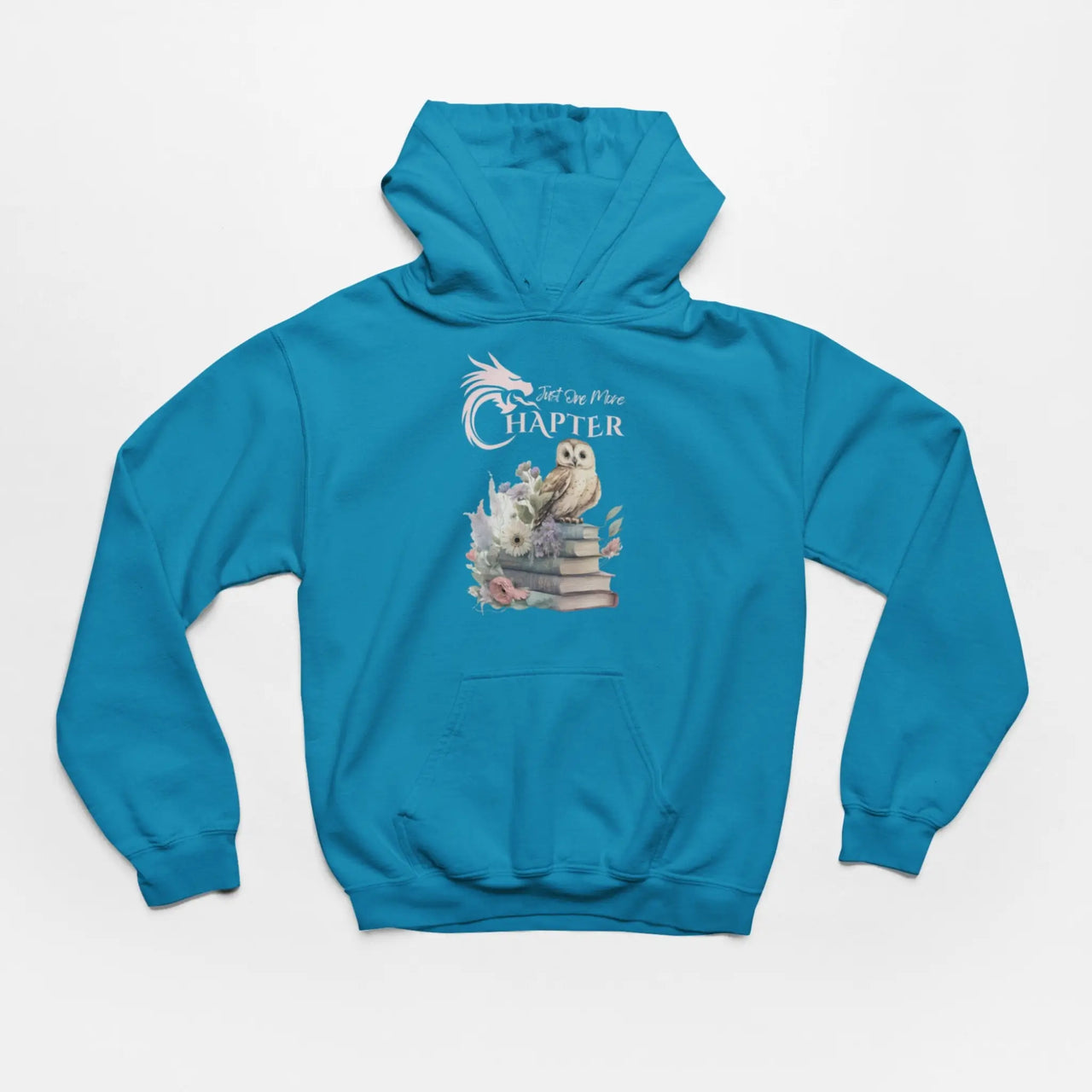 Teal Just one more chapter hoodie v2 with pink text