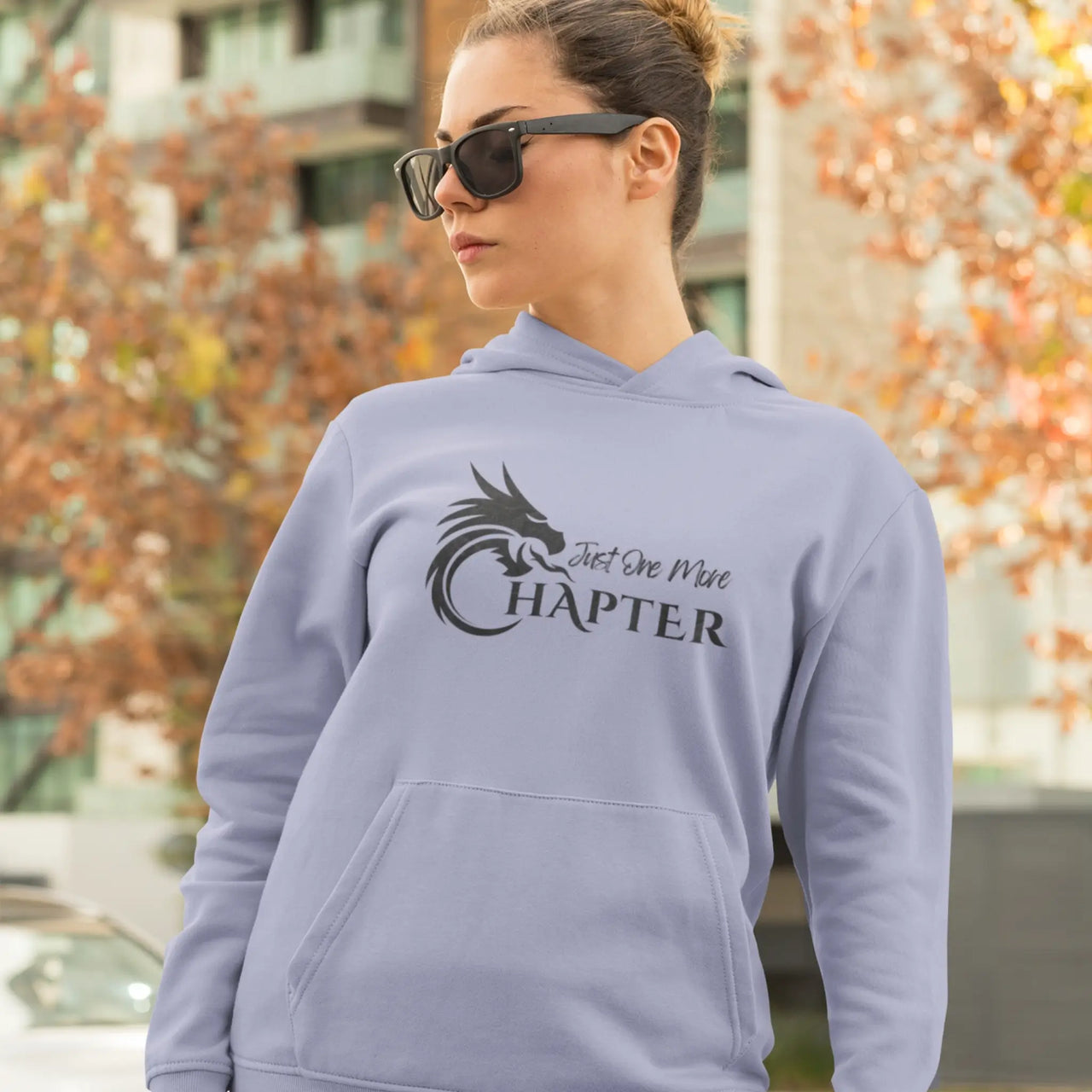 woman wearing a Violet Just One More Chapter Hoodie V1