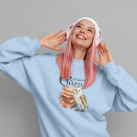 Thumbnail for Woman wearing the Light blue Just one more chapter sweatshirt v2