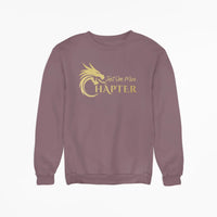 Thumbnail for maroon Just One More Chapter sweatshirt with gold text