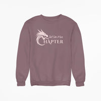 Thumbnail for maroon Just One More Chapter sweatshirt with pink text