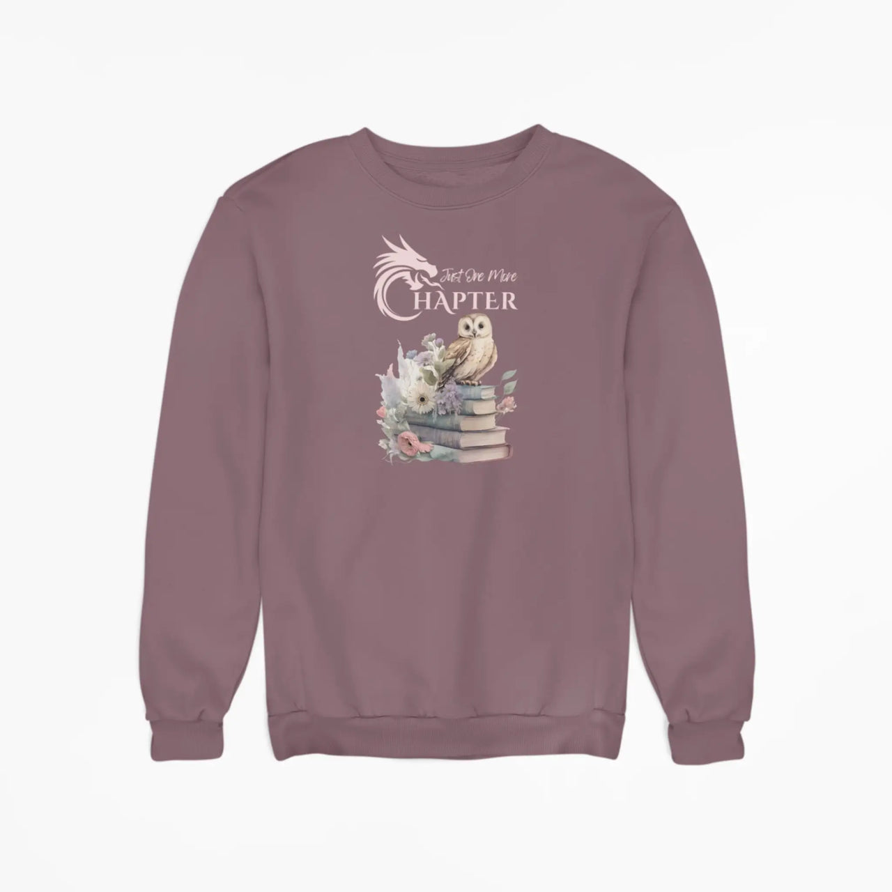 Maroon Just one more chapter sweatshirt v3 with pink text