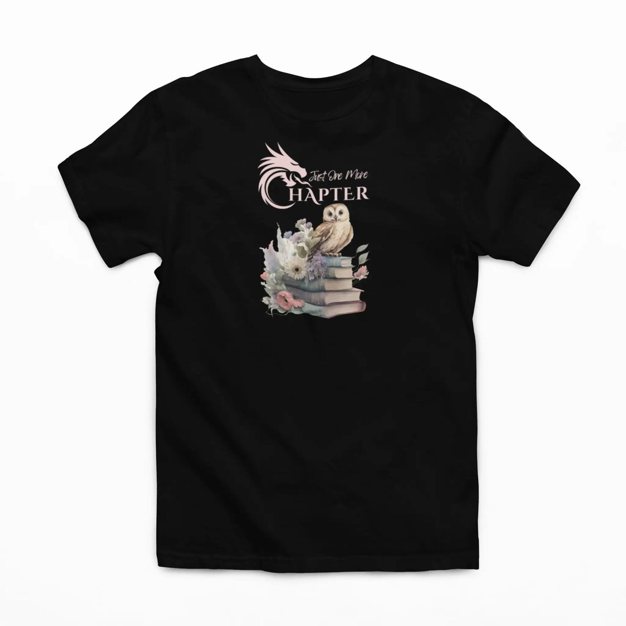 black Just One More Chapter T-shirt V3 with pink text