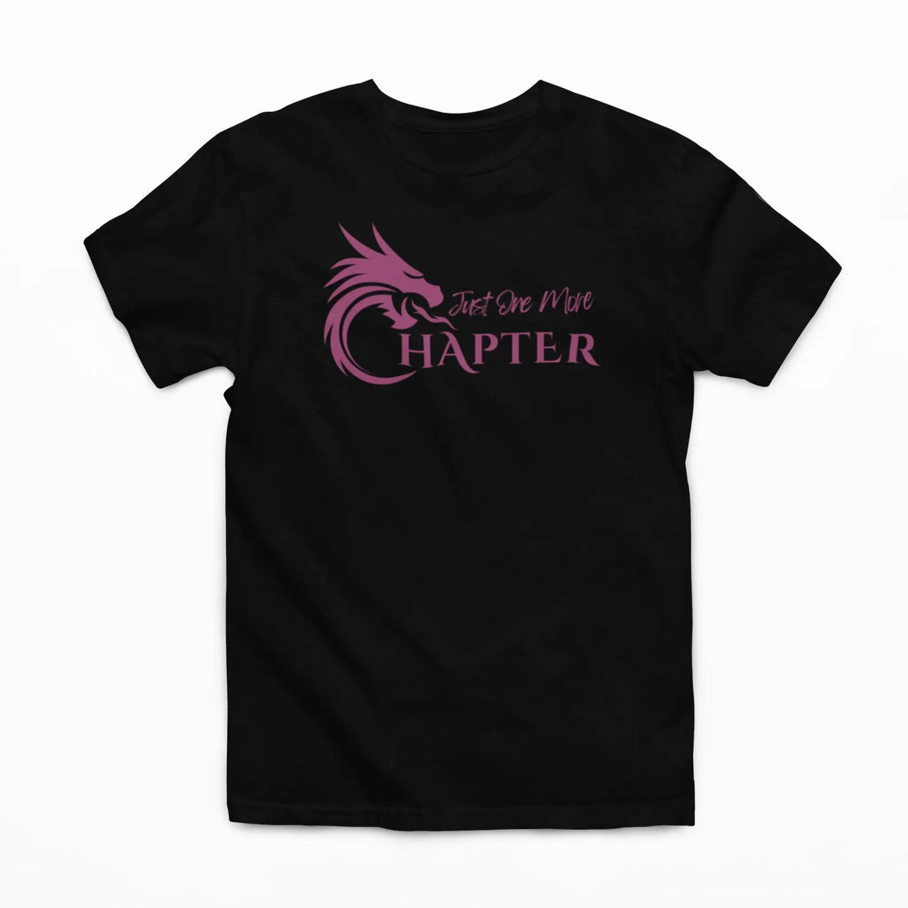 black Just one more chapter tshirt with purple text