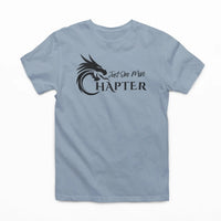 Thumbnail for light blue Just one more chapter tshirt with black text