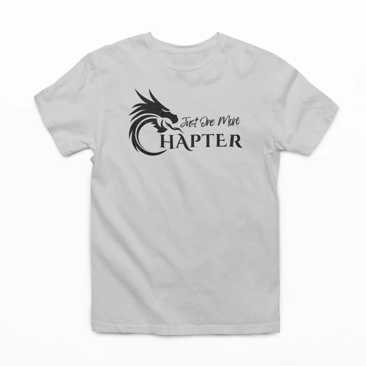 light grey Just one more chapter tshirt with black text