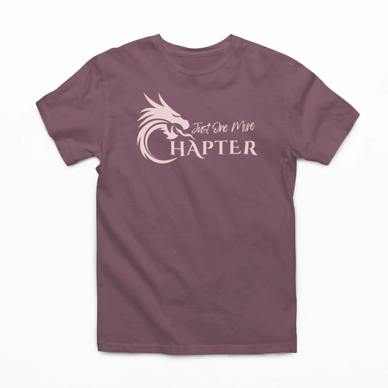 maroon Just one more chapter tshirt with pink text