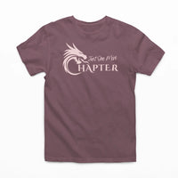 Thumbnail for maroon Just one more chapter tshirt with pink text