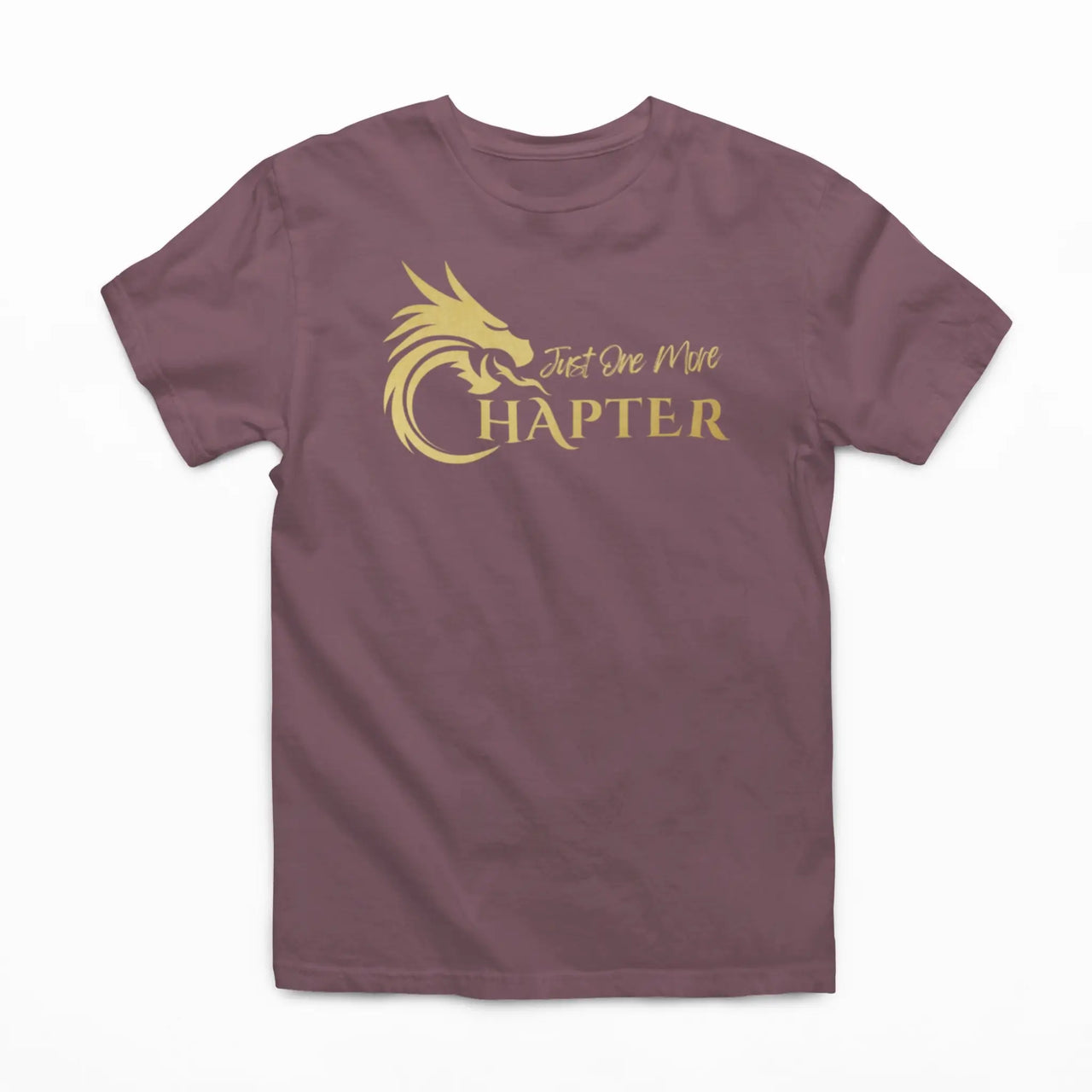 maroon Just one more chapter tshirt with gold text