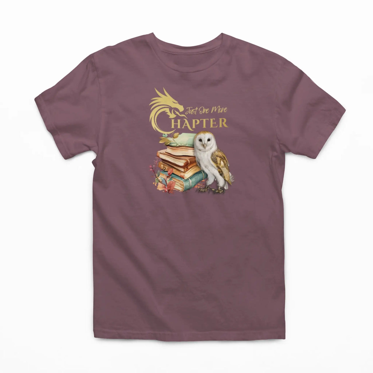 Maroon Just One More Chapter Tshirt V2 with gold text