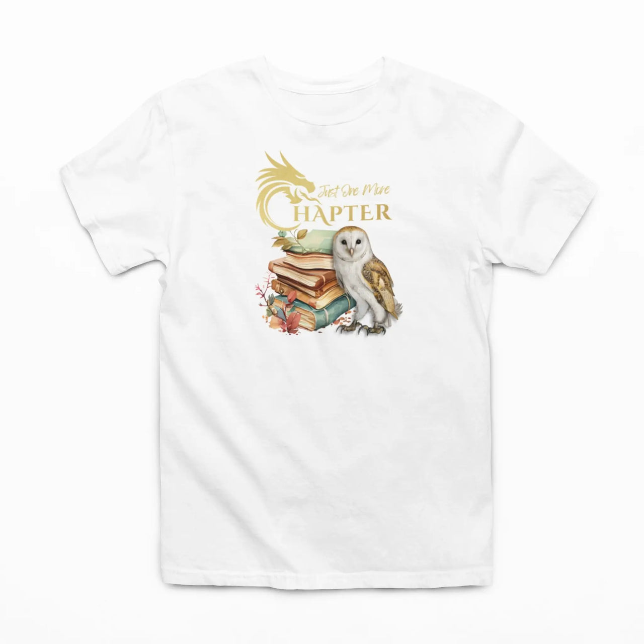 White Just One More Chapter Tshirt V2 with gold text