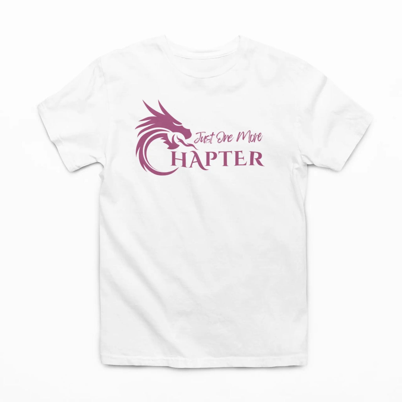 white Just one more chapter tshirt purple text