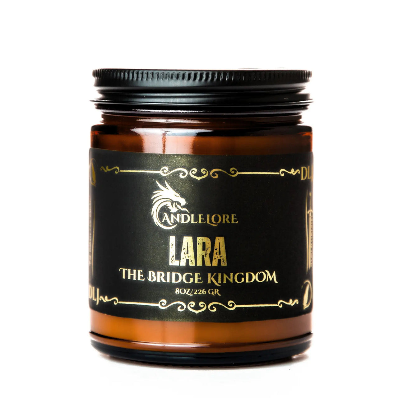 Lara candle on white back drop