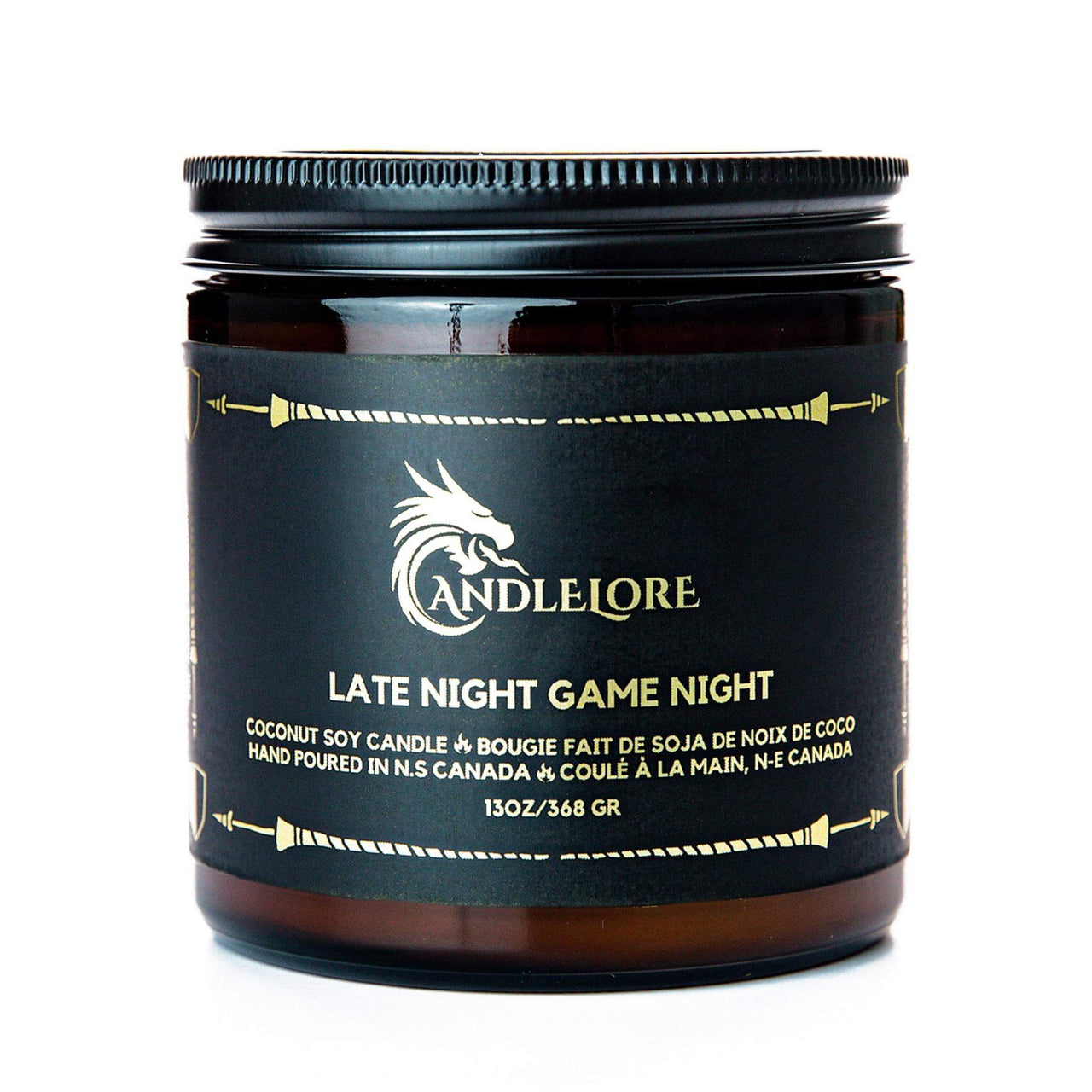 Large Late Night Game Night candle on a white background