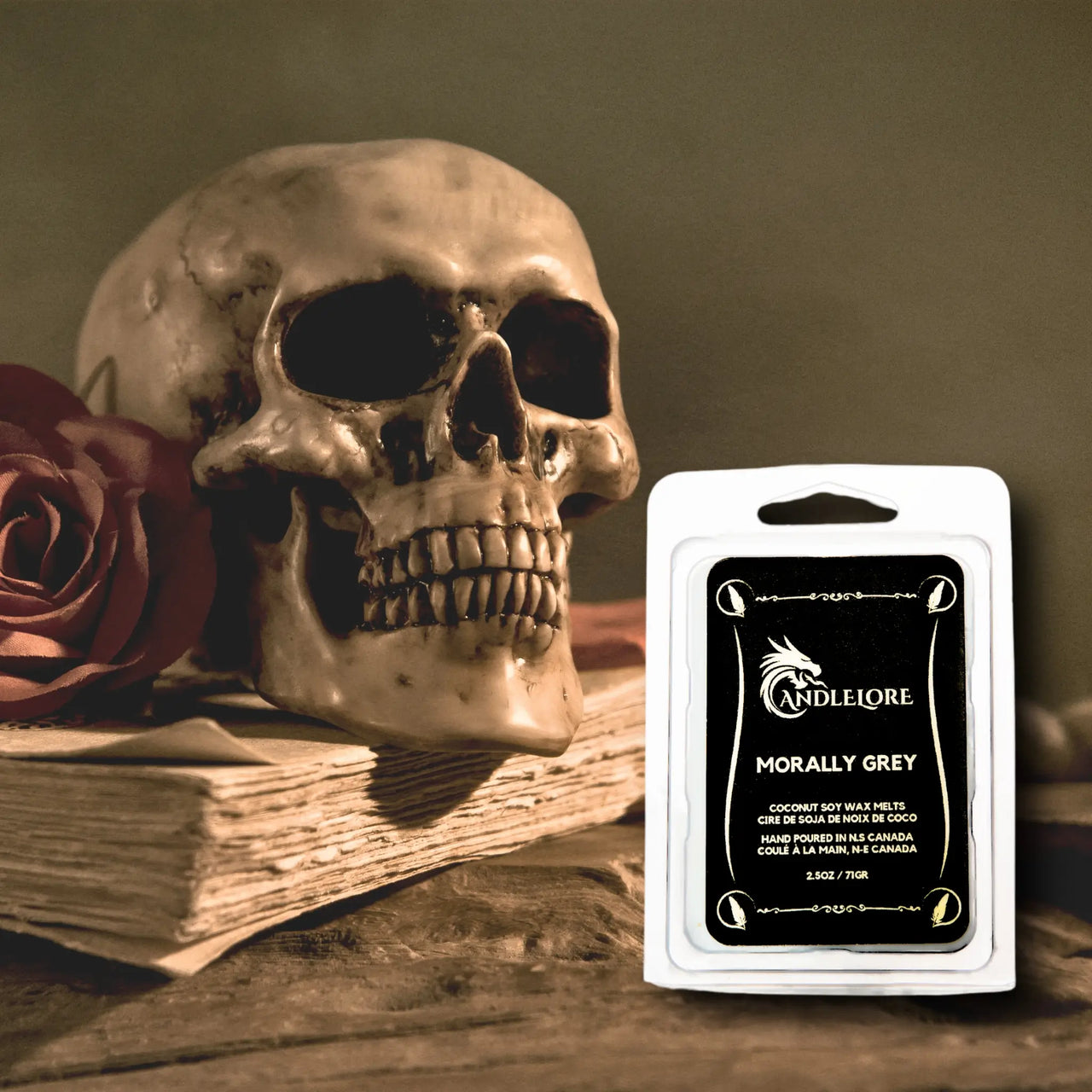 Morally Grey melts with a rose and a skull