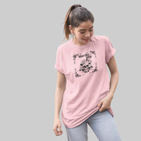 Thumbnail for woman with the sleeves rolled up on the light pink grey morally grey tshirt