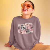 Thumbnail for smiling woman in sunglasses posing in a young woman wearing the maroon morally grey sweatshirt V2