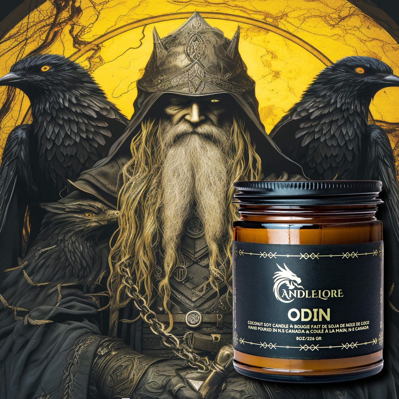 candle with Odin beside it