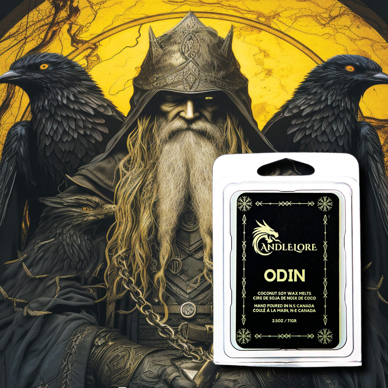 scented wax melts with Odin behind them