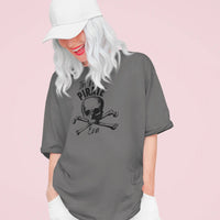 Thumbnail for happy woman wearing a dark grey in my pirate era tee 