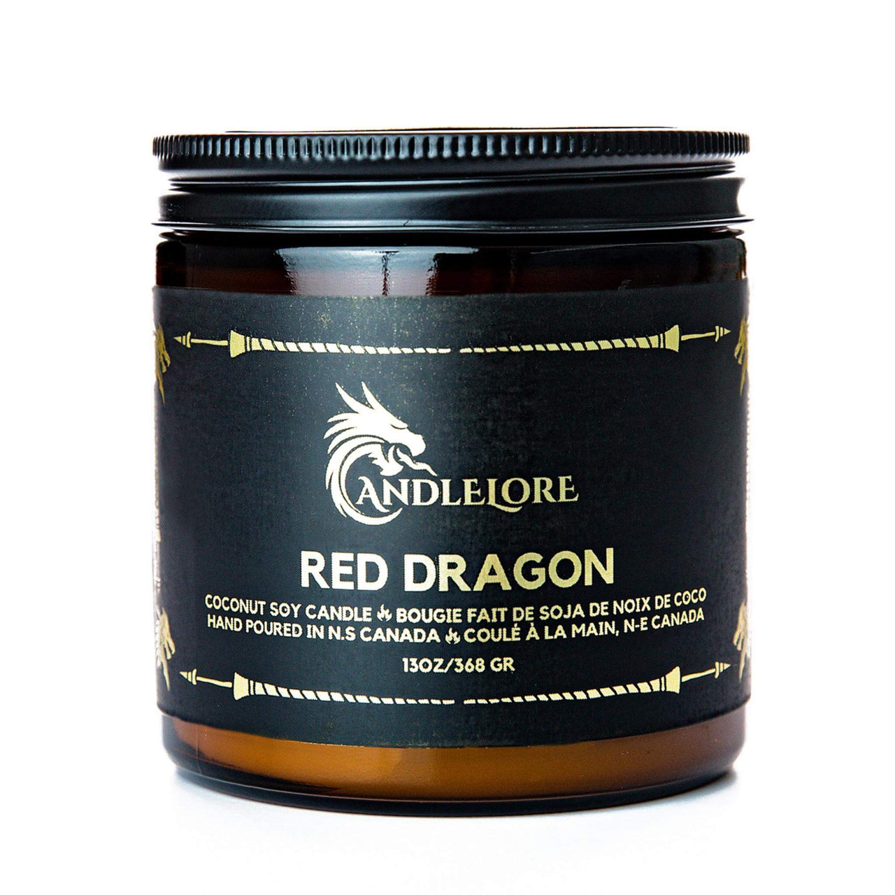 Large Red Dragon scented candle on a white background