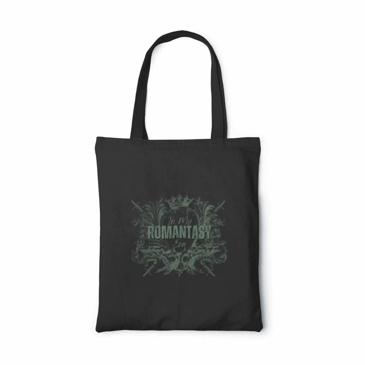 In my romantasy era tote black bag green accent