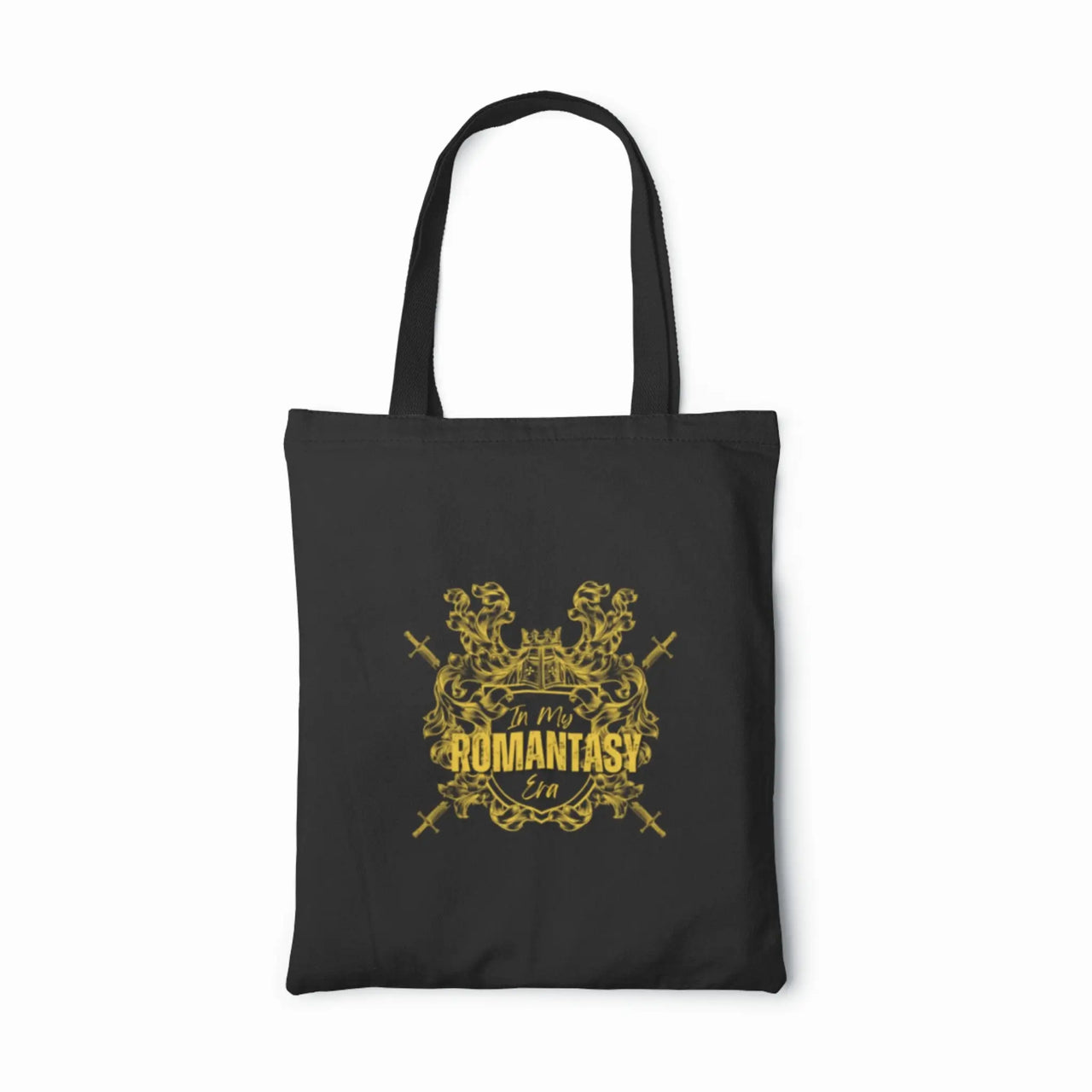 In my romantasy era tote black bag yellow accent