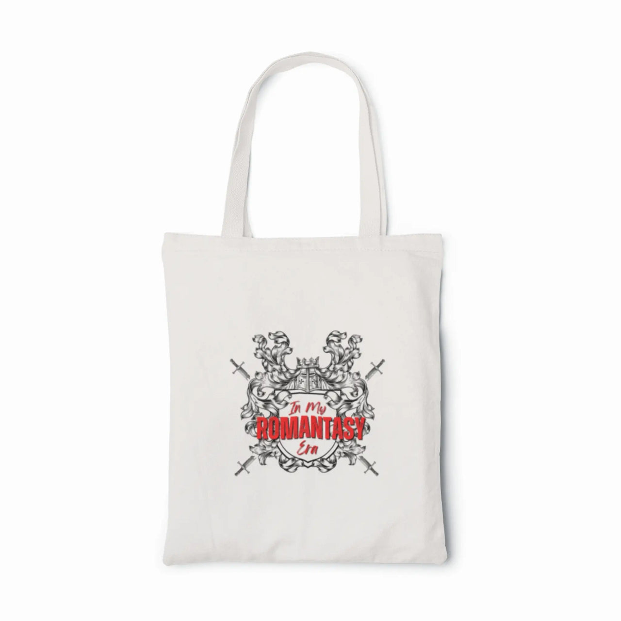 in my romantasy era tote white bag red accent