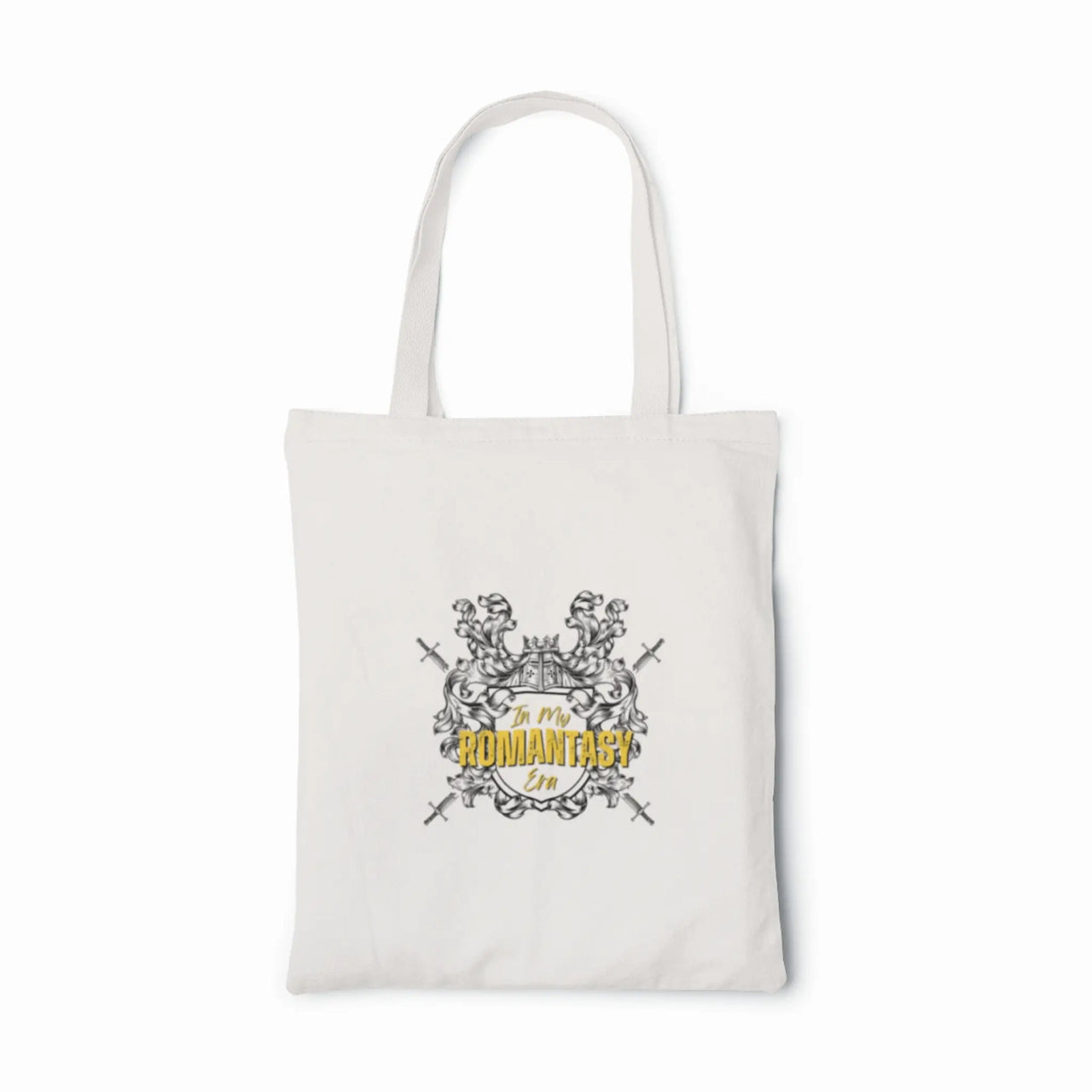 in my romantasy era tote white bag yellow accent