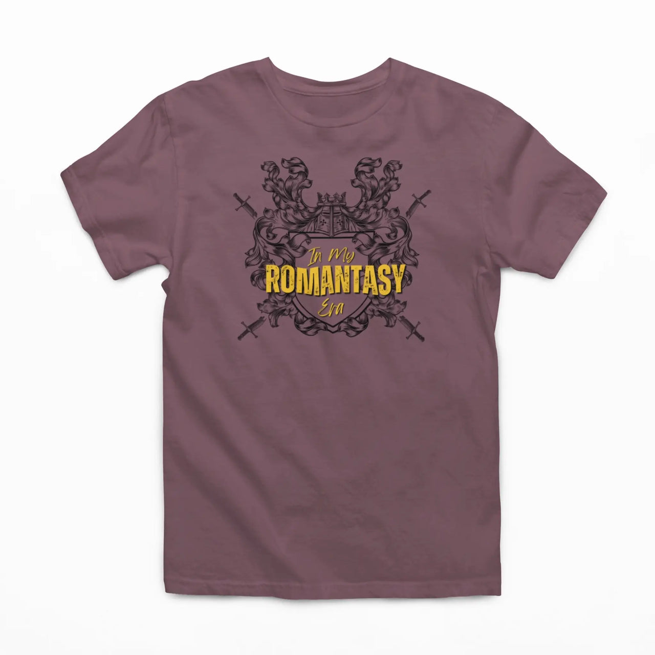 Maroon In My Romantasy Era Tshirt V4 with yellow text