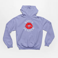 Thumbnail for a violet smut reader hoodie with white text