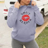 Thumbnail for a woman posing in a a violet smut reader hoodie